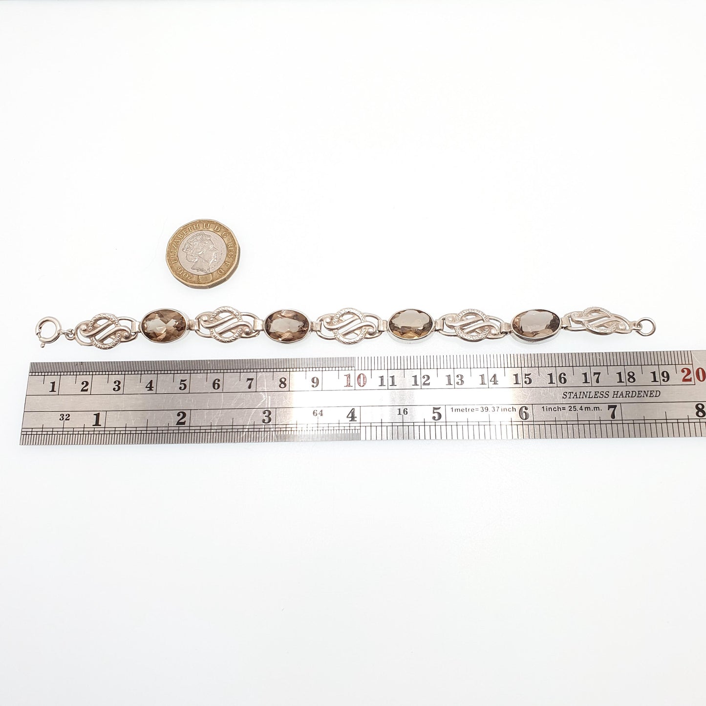 Antique Smoky Quartz Sterling Silver Bracelet Scottish Cairngorm Genuine Gemstones Celtic Gaelic Scotland Fine Vintage Jewelry Jewellery