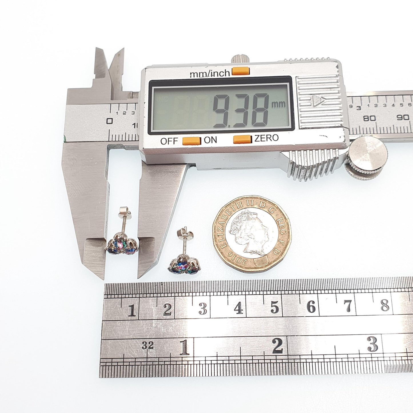 Antique Solid Silver Iris Rainbow Glass Earrings Screw Stud Art Deco Tutti Frutti Sparkly Foiled Fine Vintage Womens Jewelry Jewellery