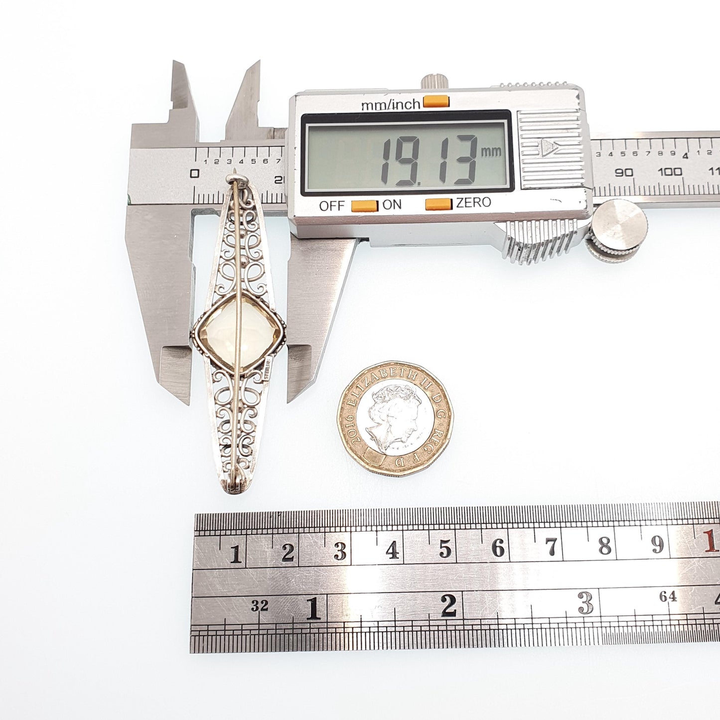 Antique Sterling Silver Natural Citrine Brooch Arts Crafts Genuine Quartz Large Gemstone Square Cut Vintage Yellow Orange Jewelry Jewellery