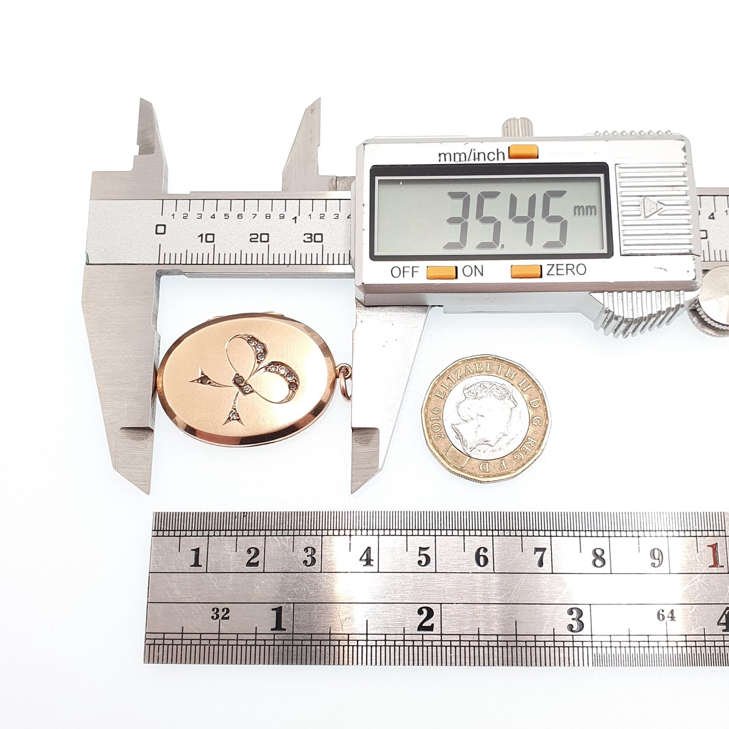 Antique 9ct 9k Gold Diamond Paste Locket Bow Ribbon Large Big Oval Solid 375 9kt Rose Red Pendant Back Front Vintage Jewelry Jewellery