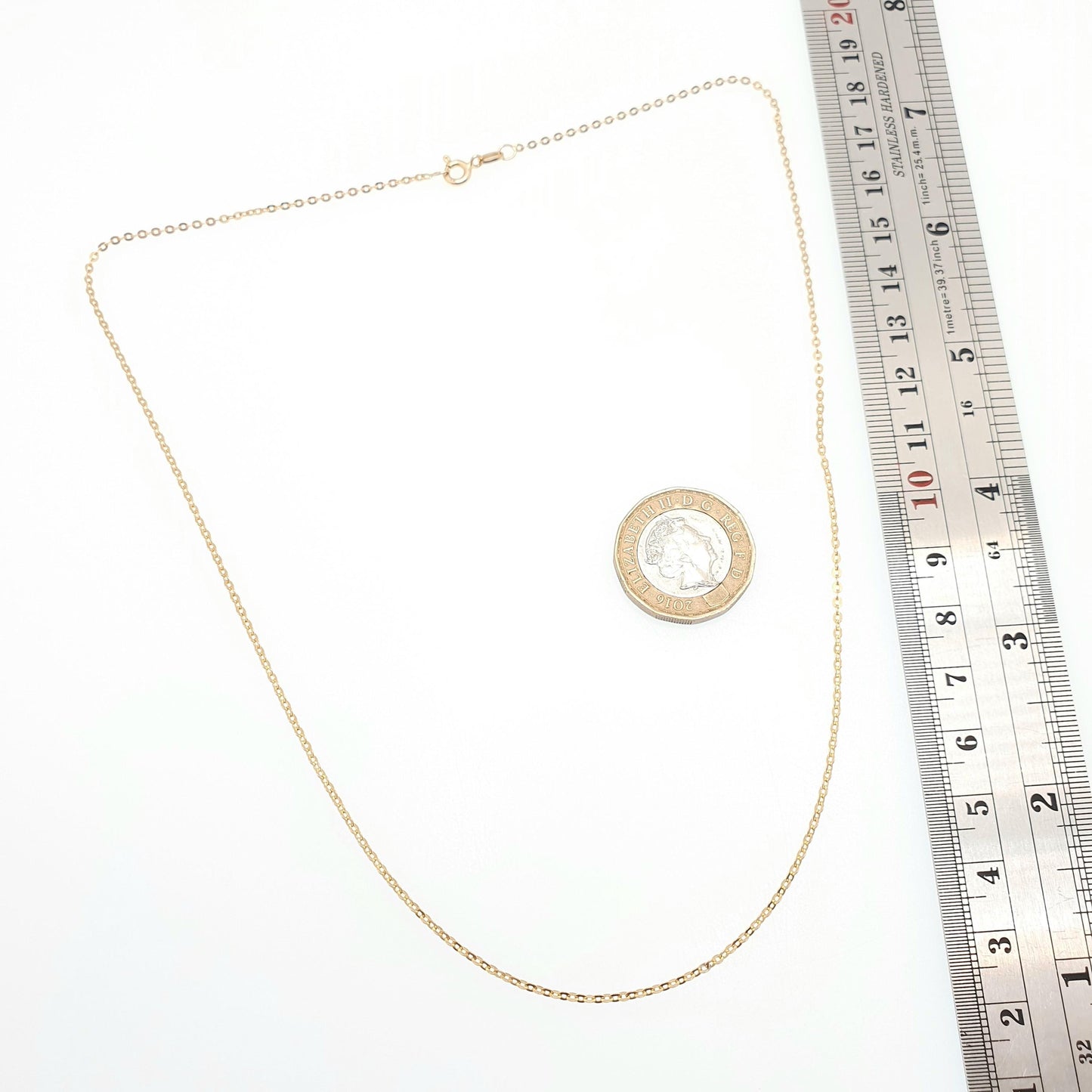 Vintage 9k 9ct Gold Chain Necklace Cable Trace Link 47cm 18.5" 1.74g Solid 375 Links Long Fine 9 Carat Retro Yellow Womens Jewelry Jewellery