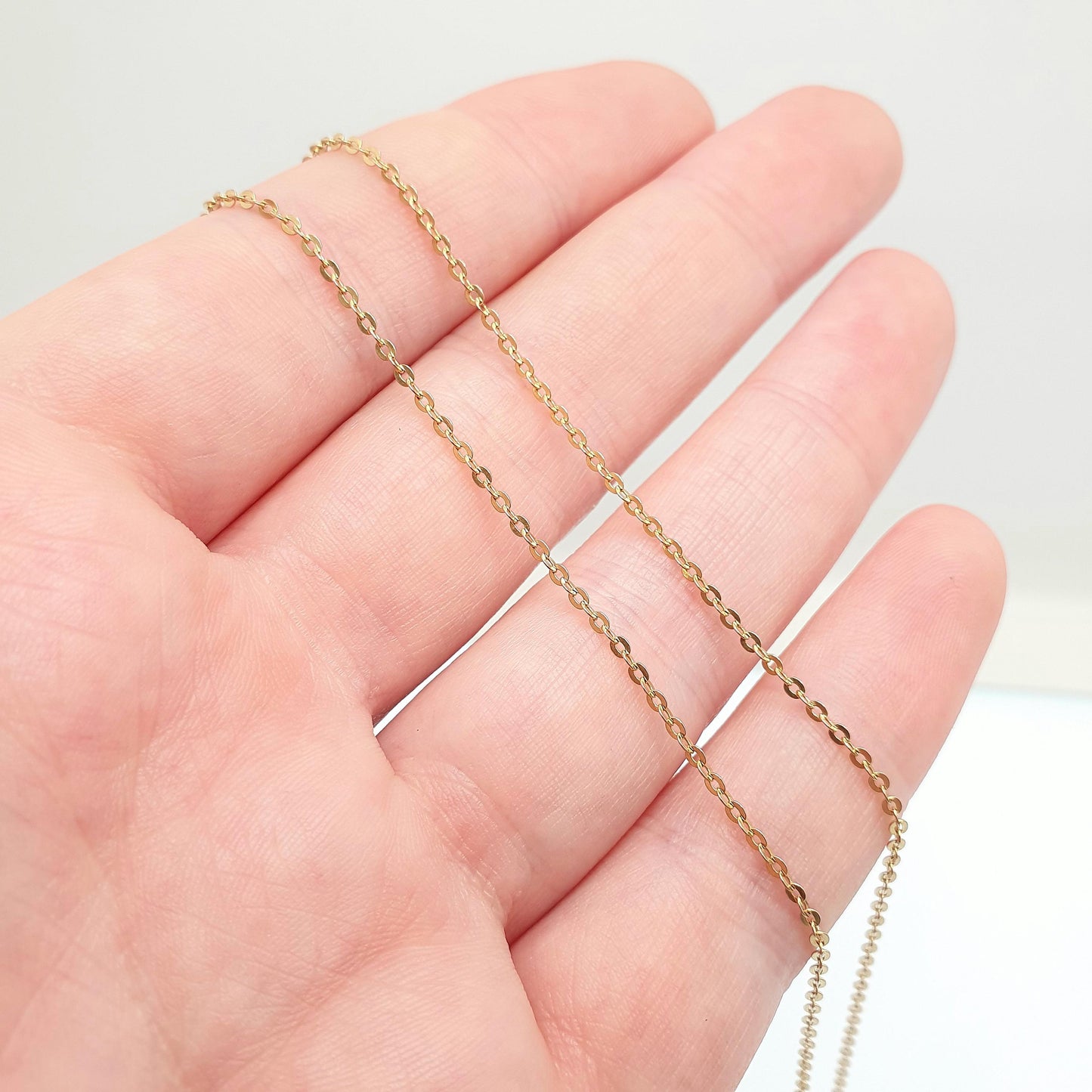 Vintage 9k 9ct Gold Chain Necklace Cable Trace Link 47cm 18.5" 1.74g Solid 375 Links Long Fine 9 Carat Retro Yellow Womens Jewelry Jewellery