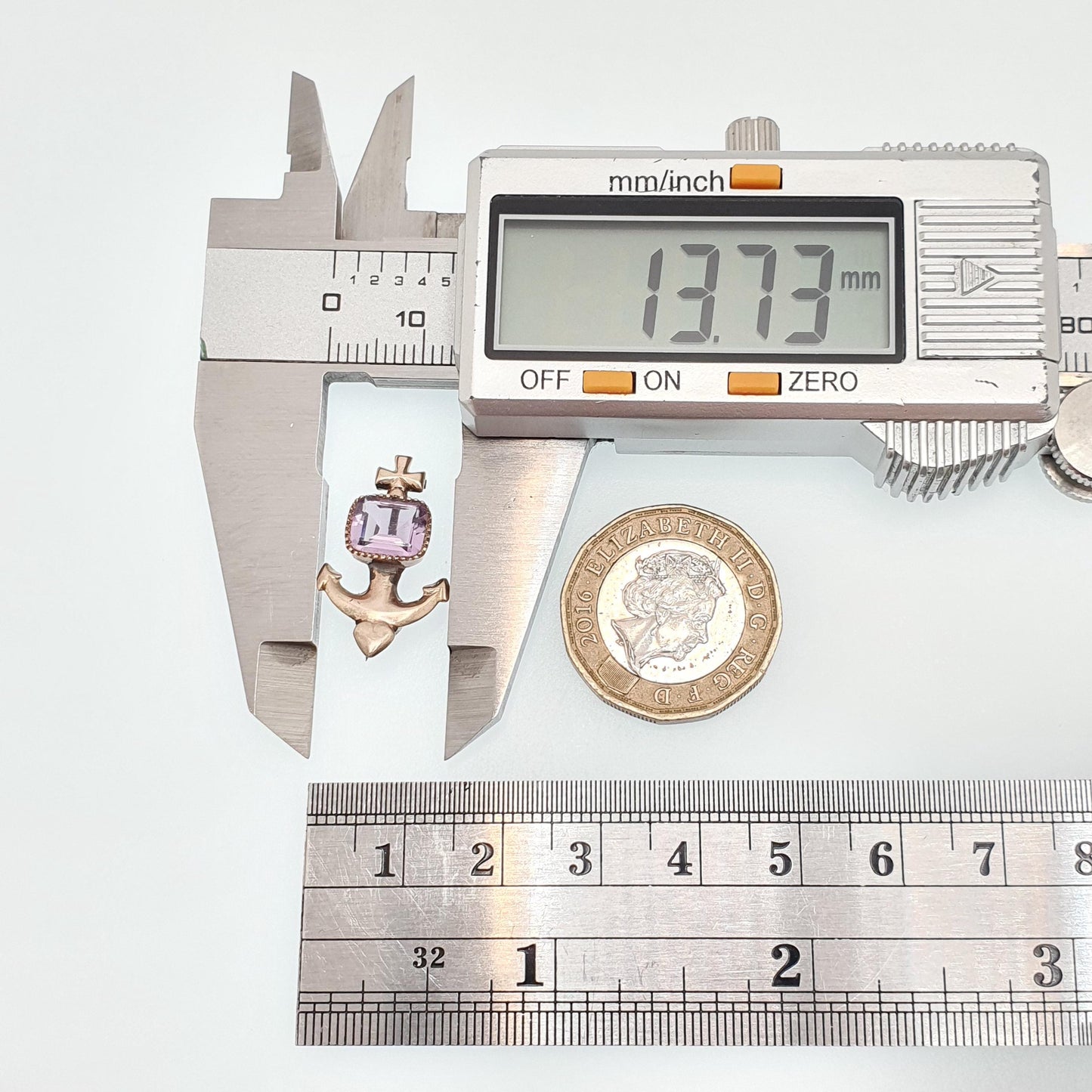 Antique 9ct 9k Gold Anchor Brooch Natural Amethyst Pin Solid 375 9kt Gold Hope Sailing Ship Boat Fishing Travel Jewelry Womens Jewellery