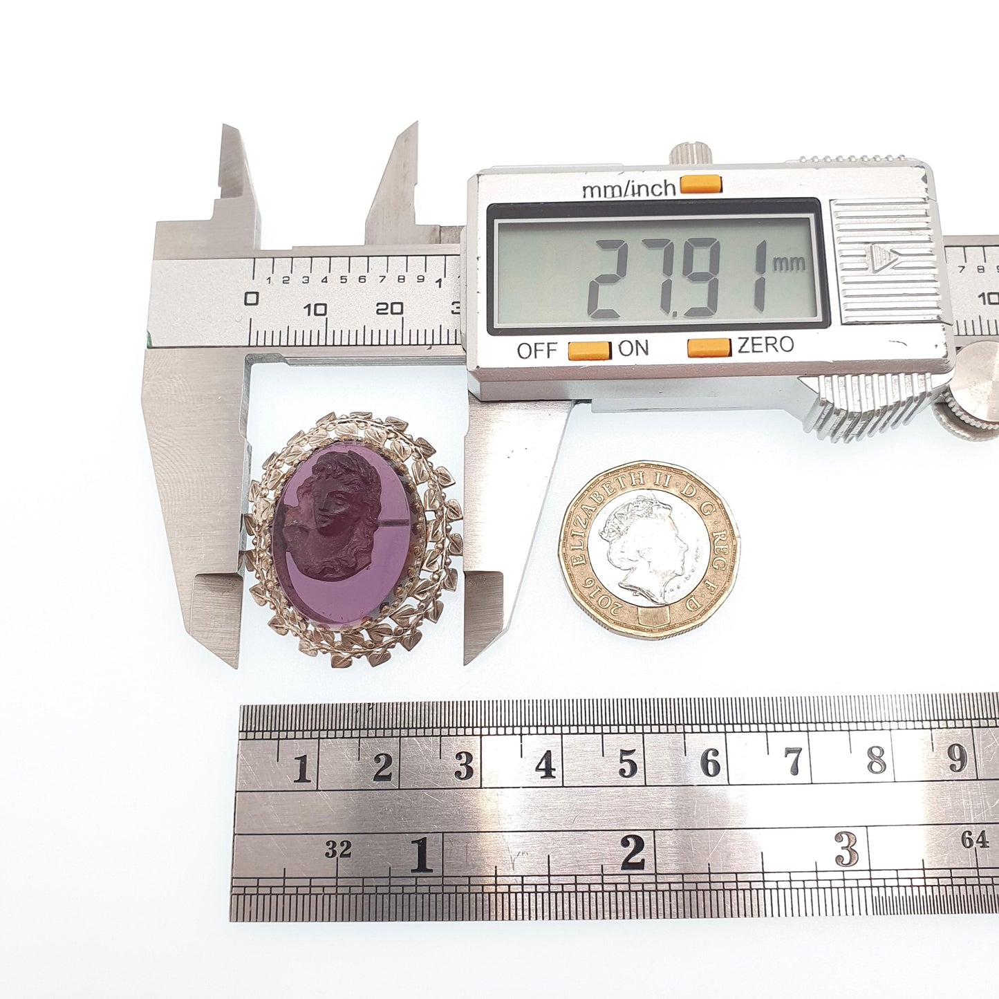 Antique Victorian Amethyst Paste Cameo Brooch Pin Silver Plate Base Metal Faux Gemstone 1800s Purple Vintage Ladies Womens Jewelry Jewellery