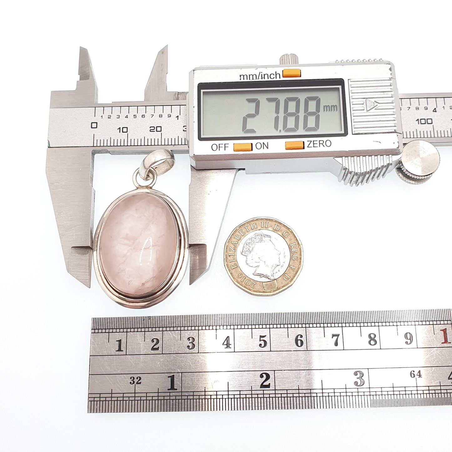 Vintage Sterling Silver Rose Quartz Necklace Pendant 1990s Large Oval Cabochon Pink Gemstone Solid 925 Jewellery Womens Jewelry Ladies