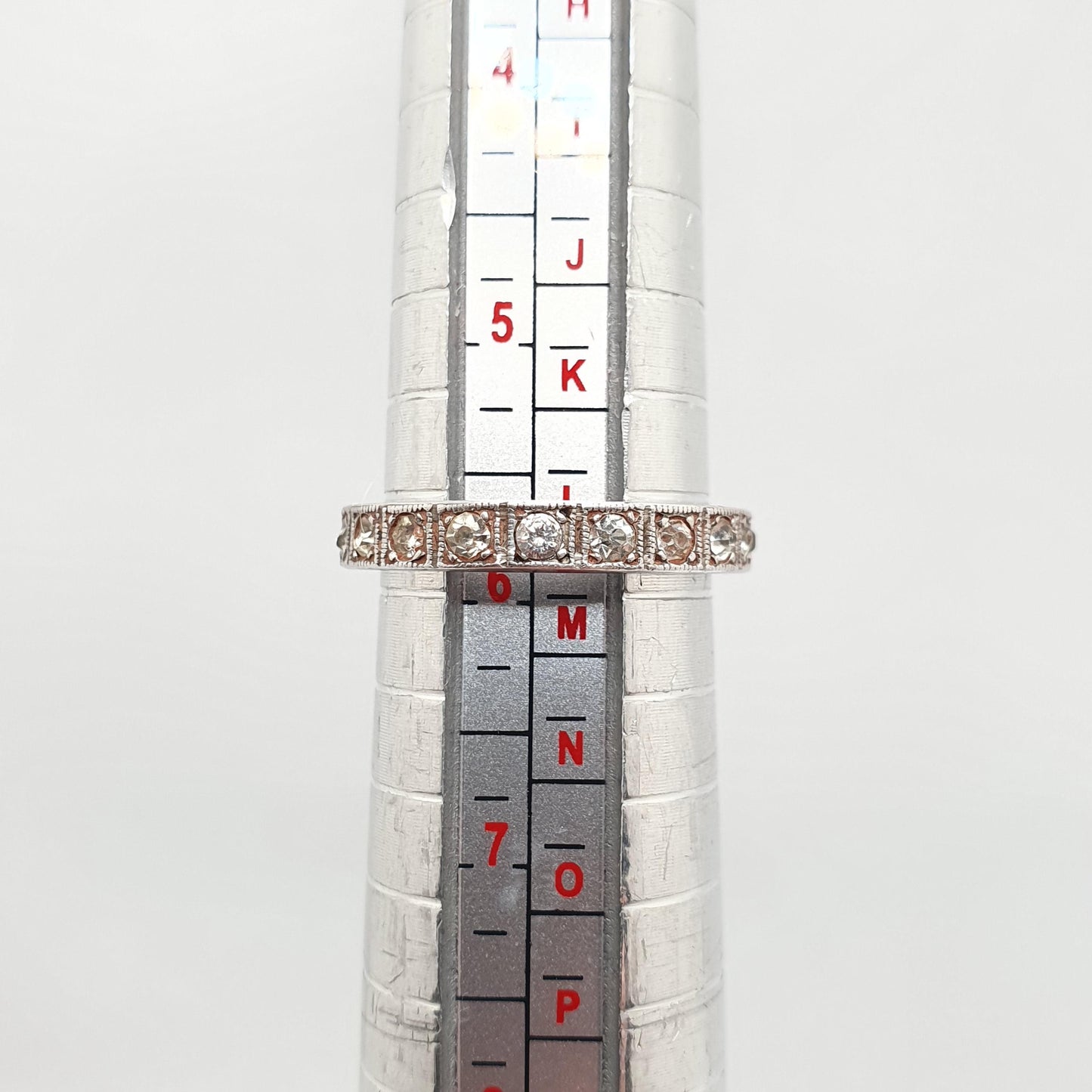 Antique Sterling Silver Eternity Ring Diamond Paste Art Deco 1920s Engraved Flats Band Stacker Vintage Ladies Womens Jewelry Jewellery