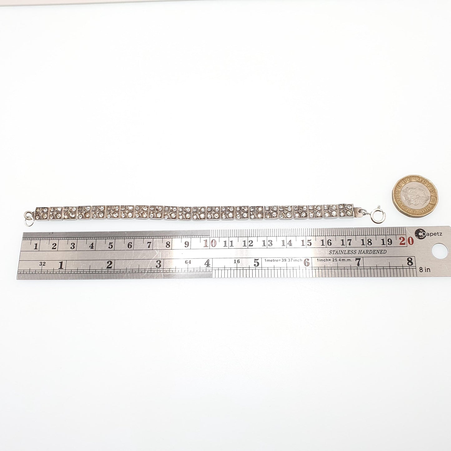 Antique Art Deco Solid Silver Bracelet Diamond Paste Vintage Flapper Sparkly Geometric Square Link 1920s Cocktail Womens Jewelry Jewellery