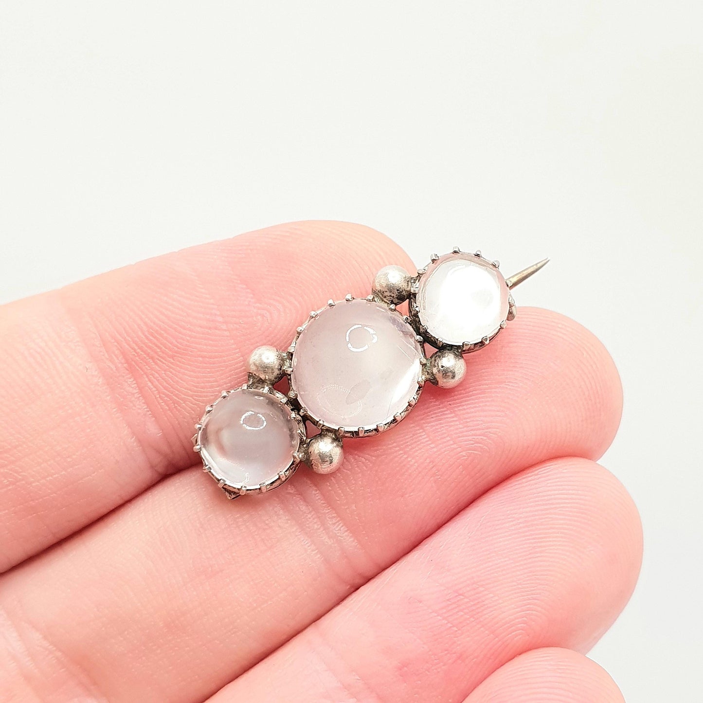 Antique Solid Silver Moonstone Brooch Victorian Moonstones Vintage Small Cute White Adularescence Womens Cabochon Jewelry Jewellery