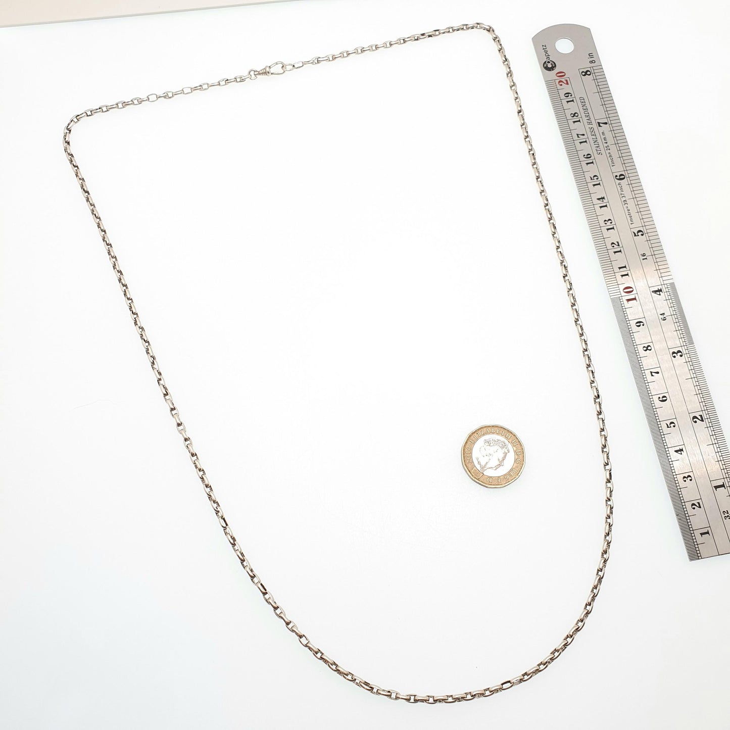 Antique Victorian Solid Silver Chain Necklace Belcher Oval Cable Link Long 77cm 30.3" 15.11g Vintage Dog Clip Womens Jewellery Jewelry