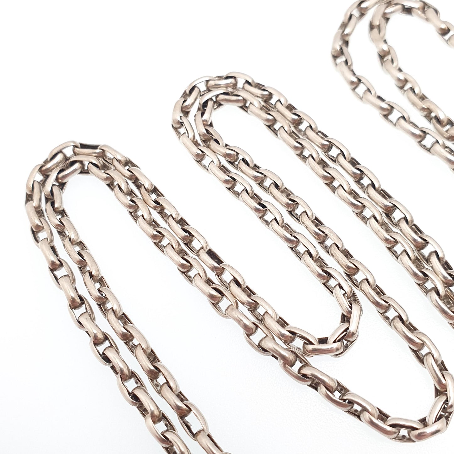 Antique Victorian Solid Silver Chain Necklace Belcher Oval Cable Link Long 77cm 30.3" 15.11g Vintage Dog Clip Womens Jewellery Jewelry