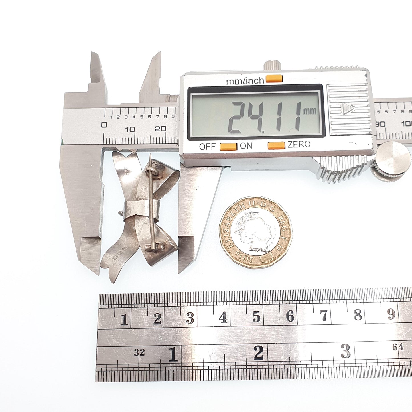 Antique Victorian Sterling Silver Bow Brooch Rose Gold Highlights 1896 Hallmark Heart Nurse Watch Fob Sweetheart Jewelry Jewellery Vintage