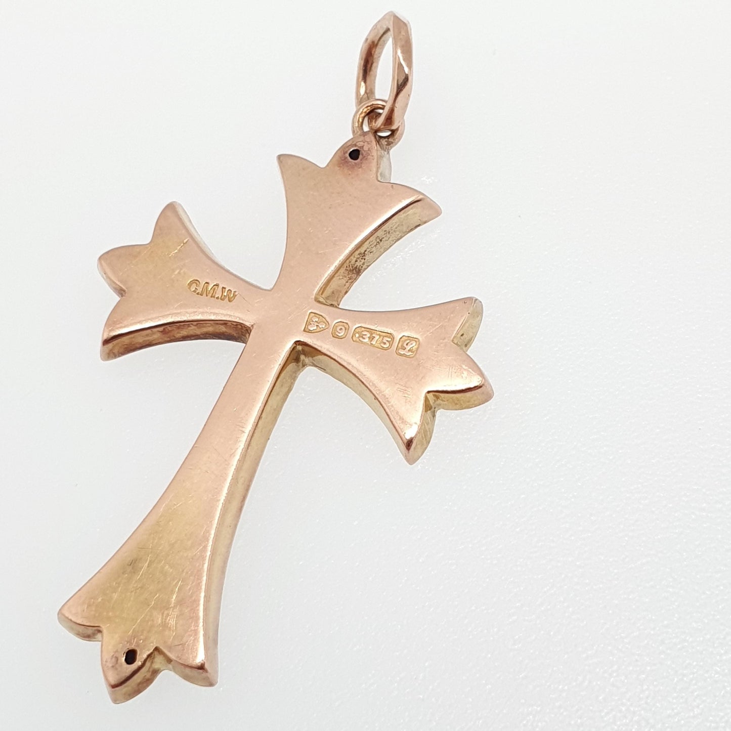 Antique 9ct 9k Gold Crucifix Necklace Cross Pendant 1911 Hallmark Engraved Cruciform Solid 9k 375 Vintage Womens Mens Jewellery Jewelry