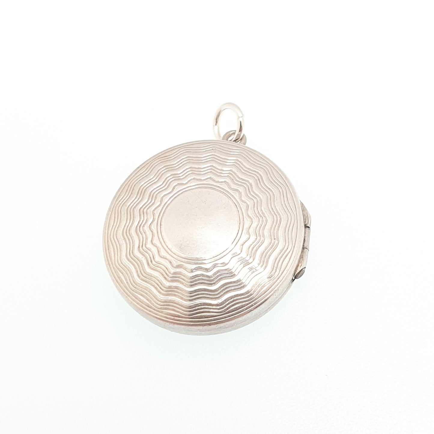 Antique Solid Silver Locket Art Deco Geometric Pattern Round Circle Necklace Pendant Rare Fine 1920s Picture Photo Jewelry Vintage Jewellery