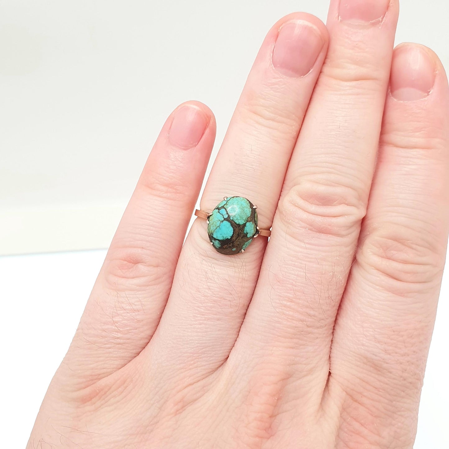 Antique Turquoise Gold Ring Solid 9ct 9k 9kt Natural Matrix Gemstone Signet Big Large Oval Vintage Womens Ladies Jewelry Jewellery