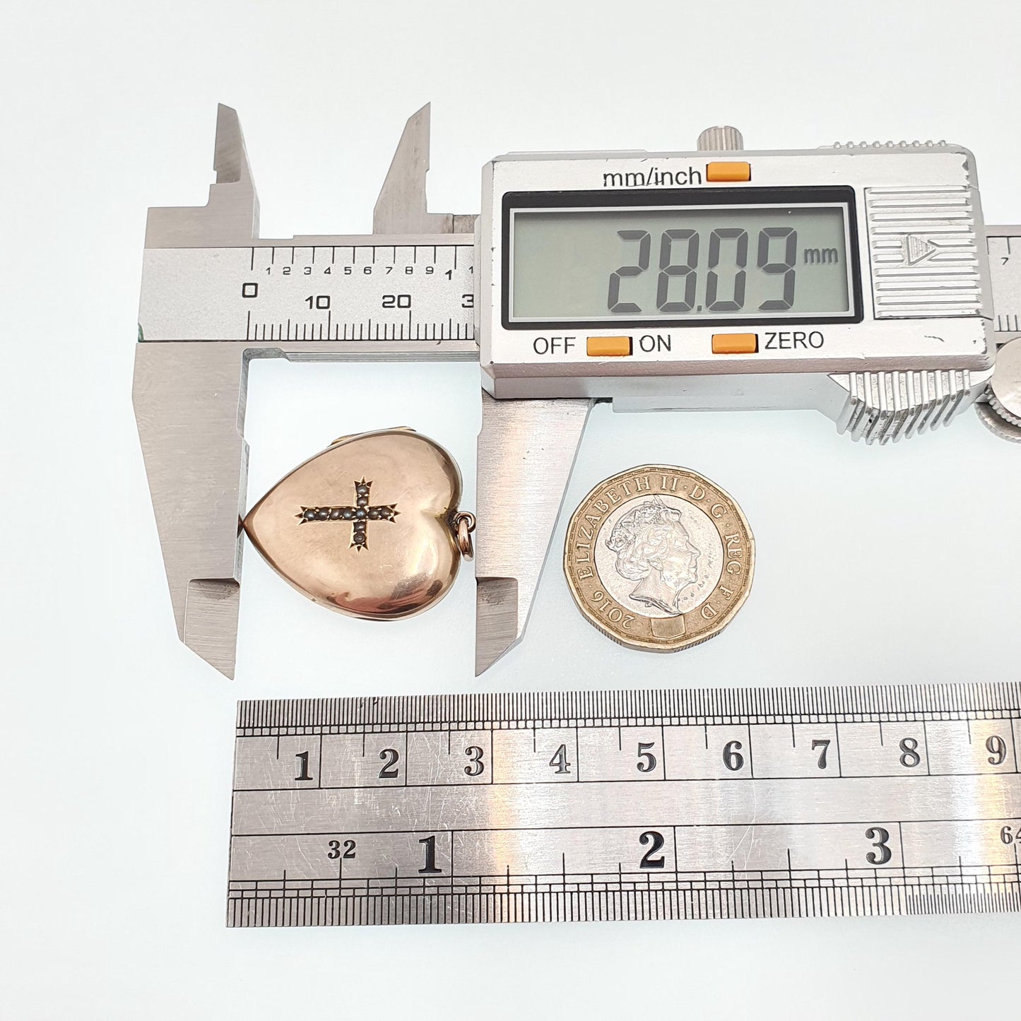 Antique 9ct 9k Rose Gold Heart Locket Crucifix Cross Seed Pearl Pendant Large Big Solid 375 Estate Back & Front Necklace Jewelry Jewellery