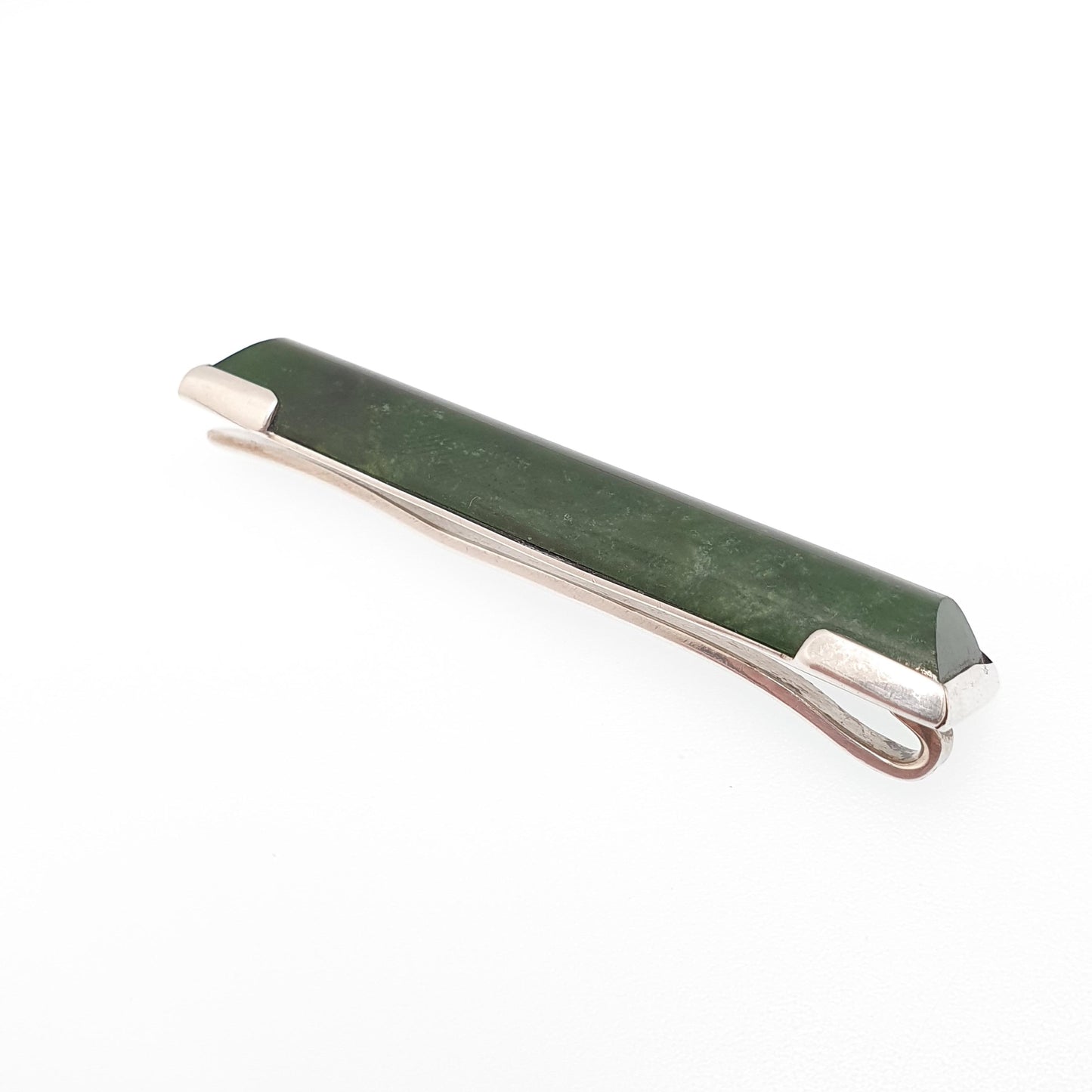 Antique Sterling Silver Nephrite Jade Tie Clip New Zealand Jadeite Rectangular Bar 1920s Art Deco Fine Estate Mens Gents Jewelry Jewellery