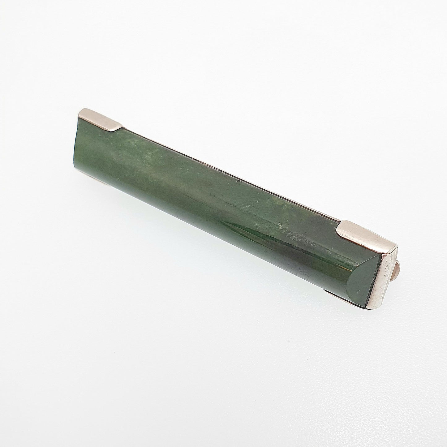 Antique Sterling Silver Nephrite Jade Tie Clip New Zealand Jadeite Rectangular Bar 1920s Art Deco Fine Estate Mens Gents Jewelry Jewellery