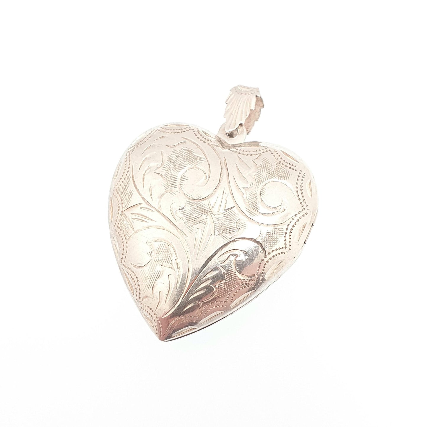 Vintage Sterling Silver Large Heart Locket Big Necklace Pendant Hand Engraved Solid 925 Cute Picture Photo Womens Ladies Jewelry Jewellery