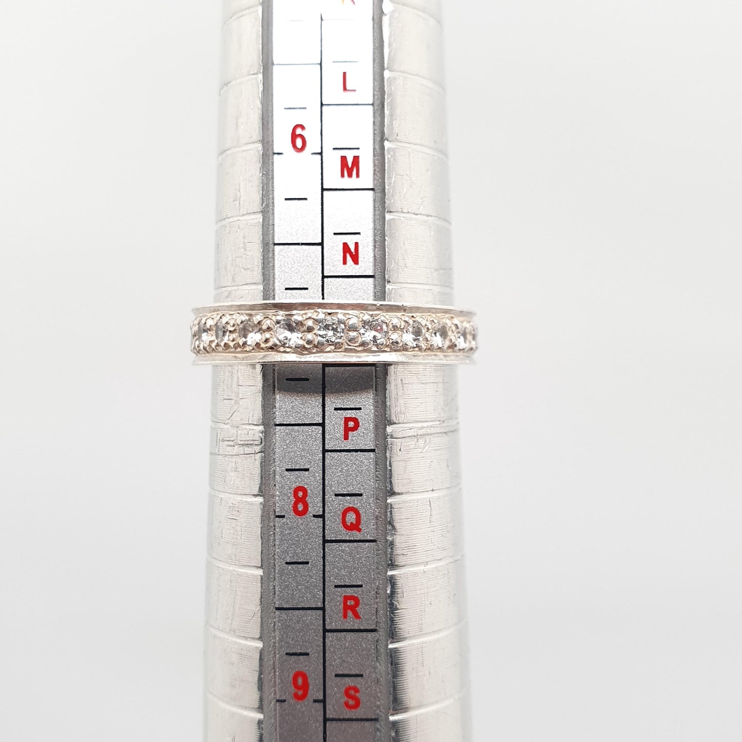 Antique Solid Silver Eternity Ring White Spinel Gemstone Art Deco 1920s Band Pinky Pinkie Stacker Stacking Vintage Womens Jewelry Jewellery