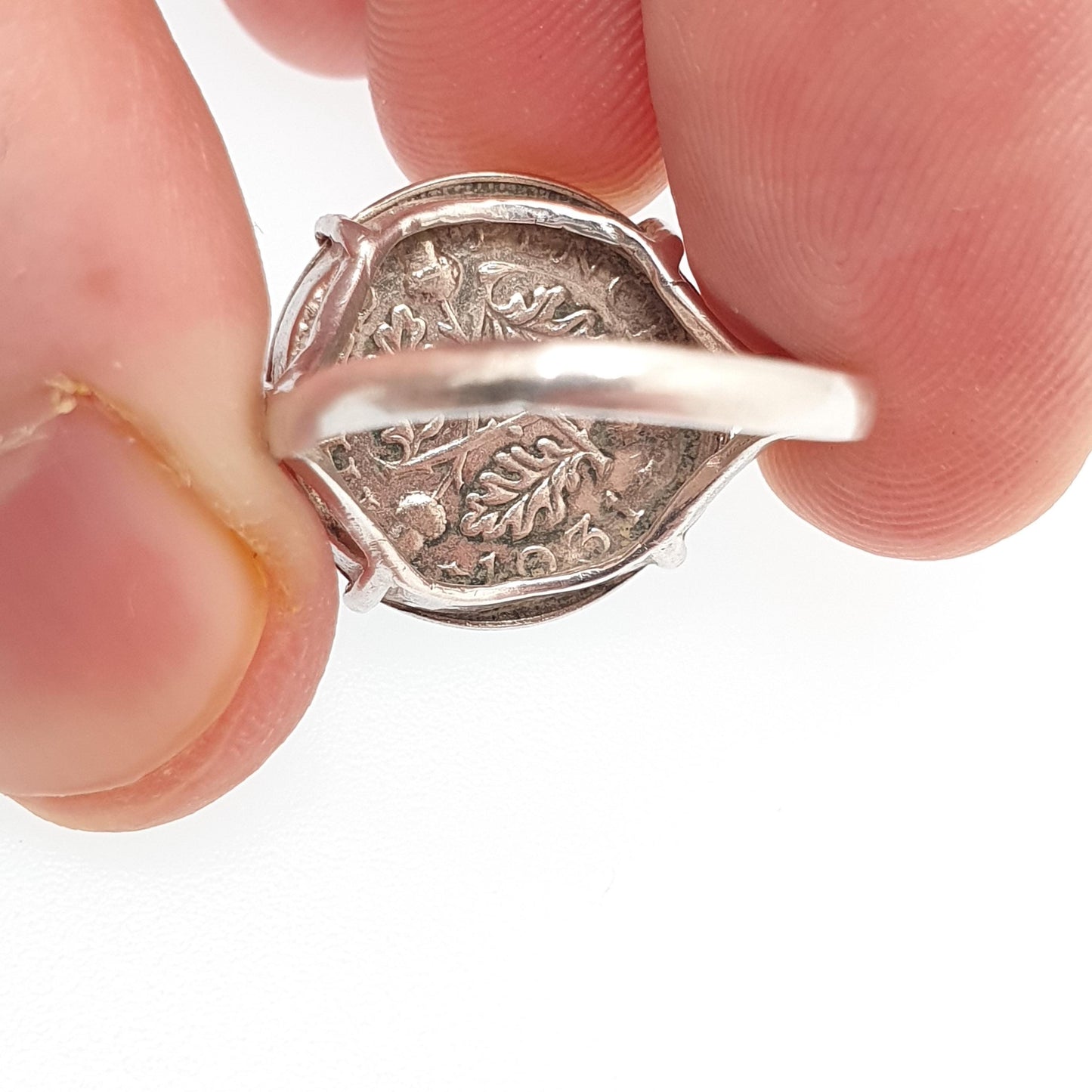 Old Vintage Solid Silver Coin Signet Ring Threepence Coins British Great Britain 1930s Mens Large Big Retro Womens Jewelry Jewellery