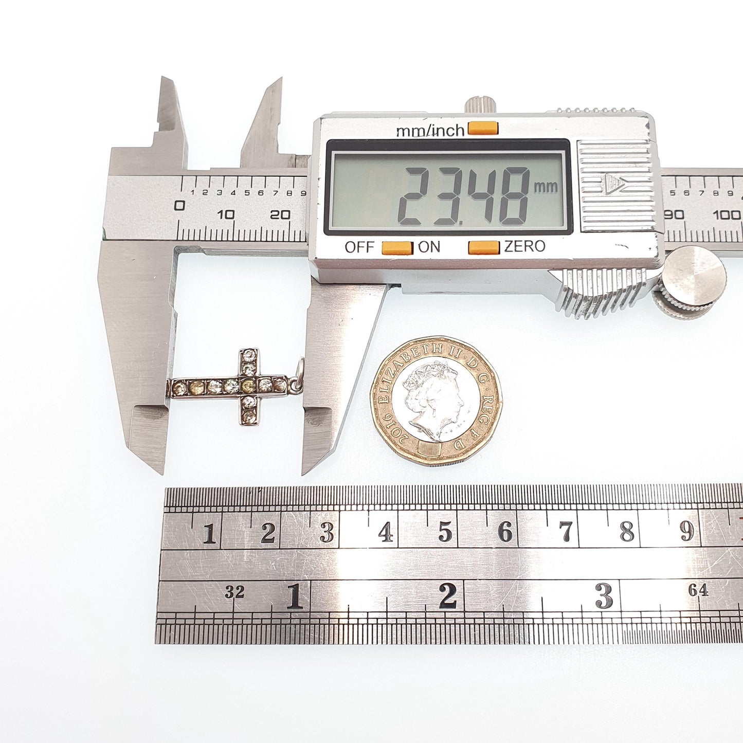 Antique Sterling Silver Diamond Paste Crucifix Necklace Pendant Cross 1903 Hallmark Sparkly Rare Vintage Womens Mens Jewellery Jewelry