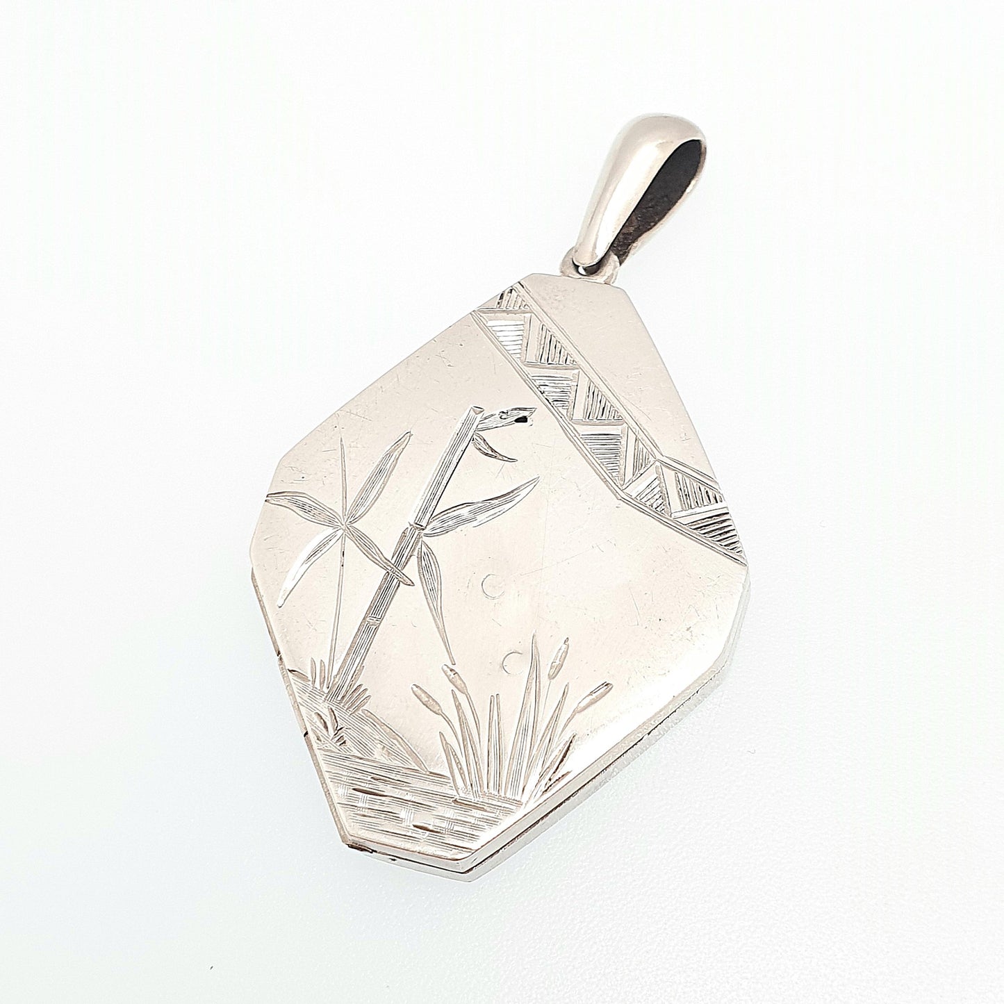 Antique Victorian Sterling Silver Locket Kite Diamond Shape 1880 Hallmark Pendant Picture Photo Reeds Etruscan Vintage Jewelry Jewellery