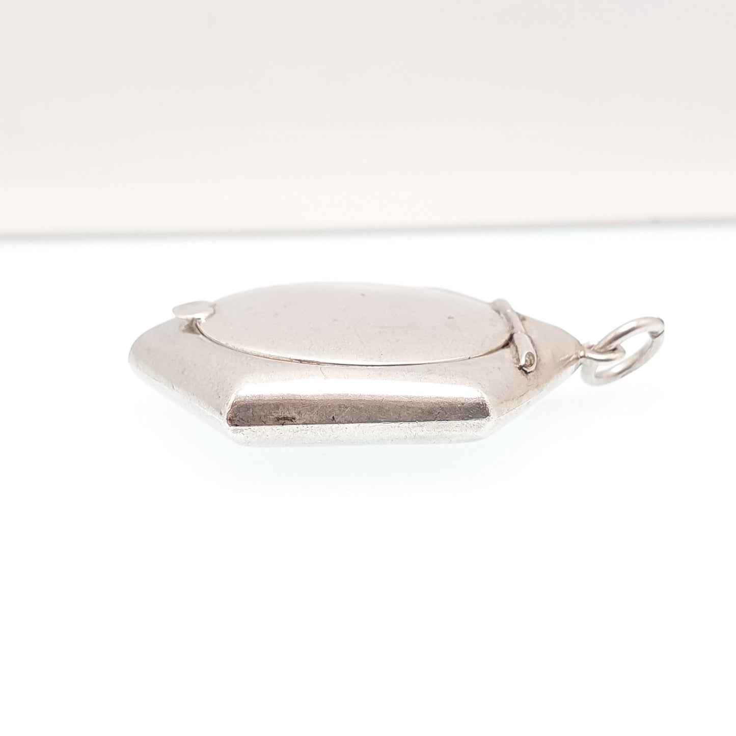 Antique Sterling Silver Powder Compact Locket Pendant Heart Hexagon Mirror 1925 Hallmarked Vintage Solid 925 Womens Jewelry Jewellery