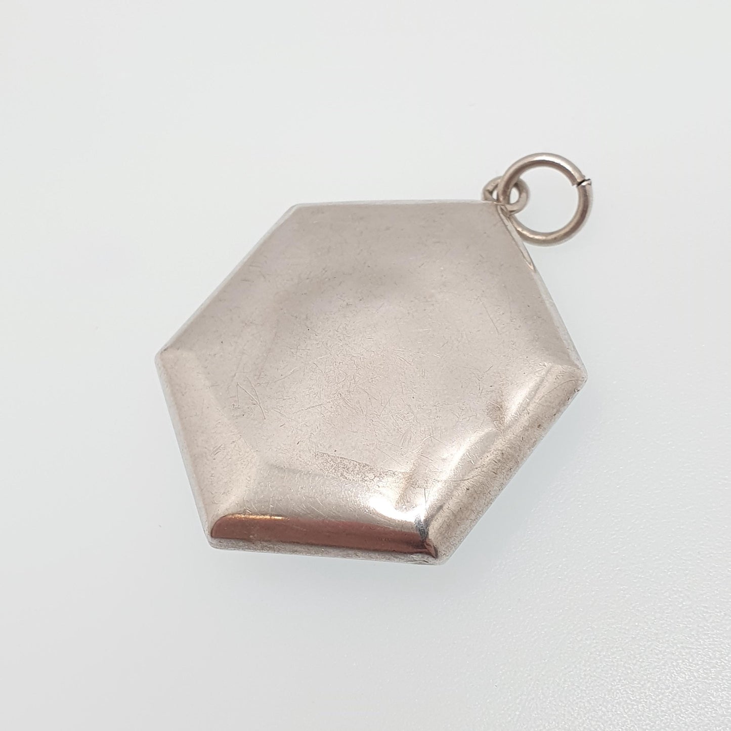 Antique Sterling Silver Powder Compact Locket Pendant Heart Hexagon Mirror 1925 Hallmarked Vintage Solid 925 Womens Jewelry Jewellery