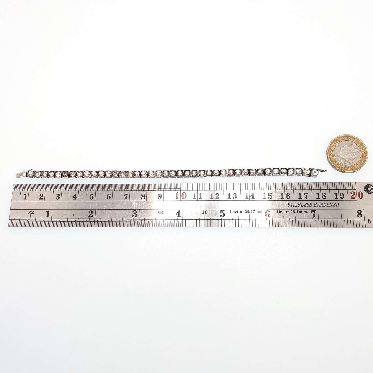 Antique Sterling Silver Diamond Paste Bracelet Art Deco Square Link Genuine 1920s Vintage 11.37g Sparkly Cocktail Womens Jewelry Jewellery