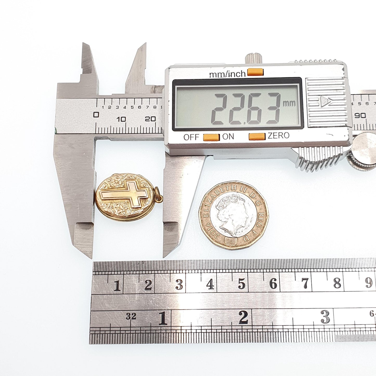 Antique Victorian 9ct 9k Gold Locket Crucifix Cross Necklace Pendant Solid Back & Front Oval Small Picture Womens Jewelry Jewellery