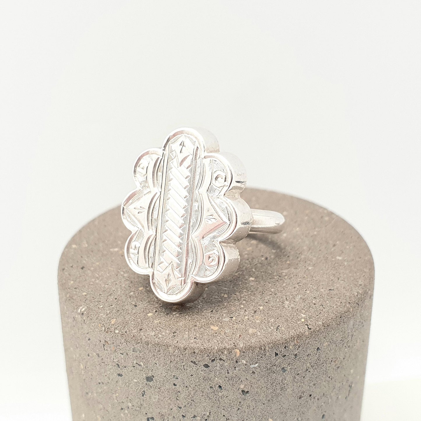 Antique Victorian Solid Silver Signet Ring Etruscan Aesthetic Engraved Large Big 1800s Vintage Rare Unique Womens Jewelry Jewellery