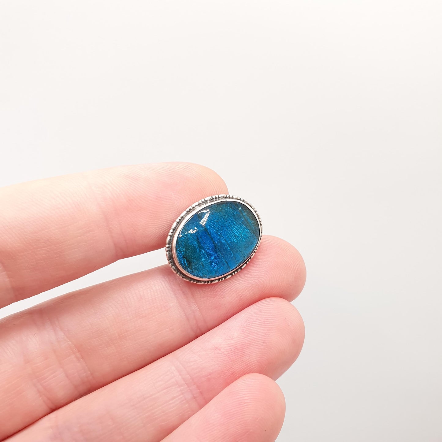 Antique Sterling Silver Butterfly Wing Brooch Oval Art Deco Morhpo Blue Womens Jewelry Handmade 1920s Vintage Insect Jewellery