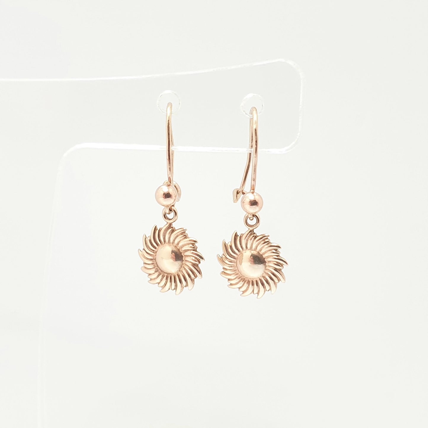 Antique 9k 9ct Gold Sun Earrings Hook Drop Dangle Art Deco Sunburst Solid 375 Egyptian Style Vintage Dress Womens Jewellery Jewellery