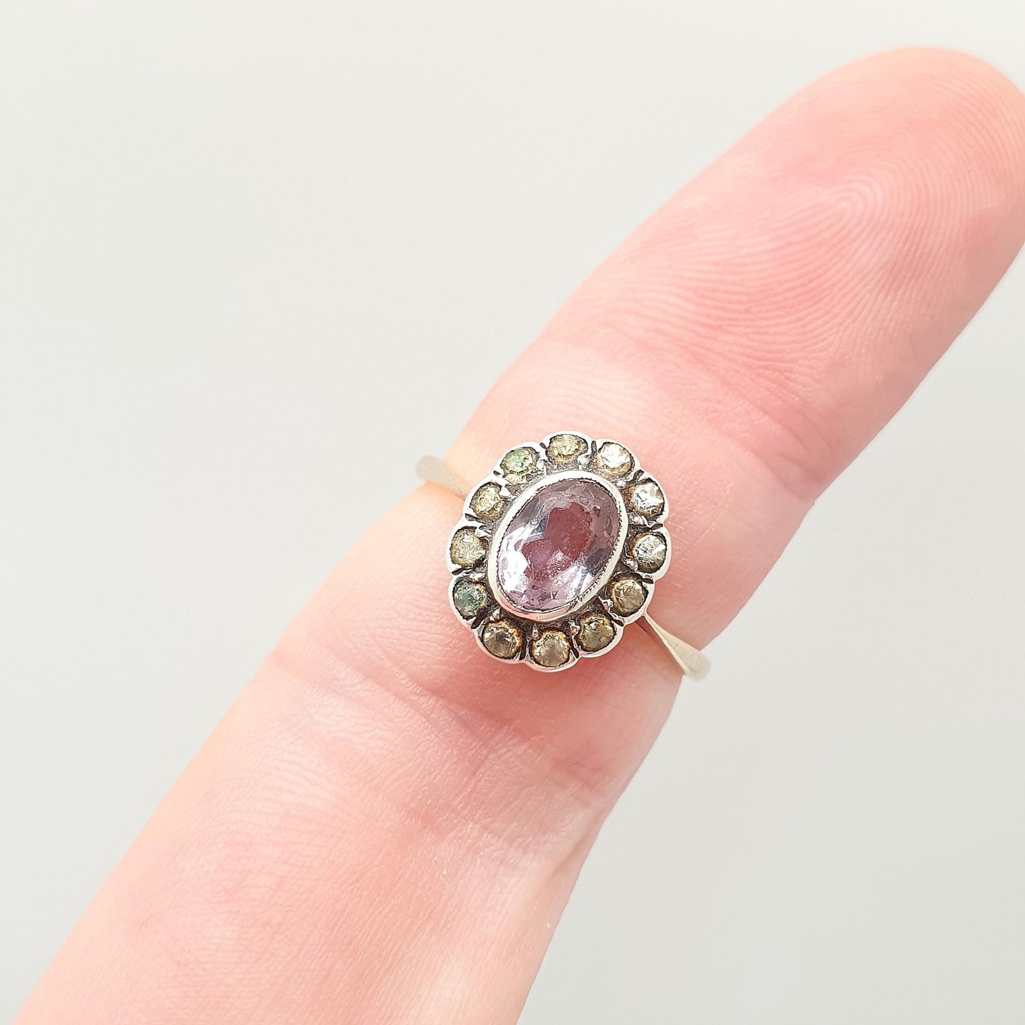 Antique 9ct 9k Gold Amethyst Ring Diamond Paste Halo Cluster Solid Silver 375 Genuine Gemstone Vintage 1800s Womens Jewelry Jewellery