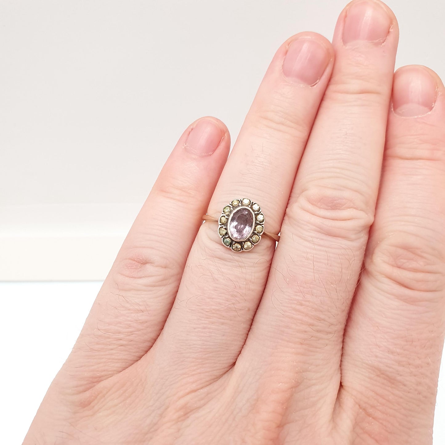 Antique 9ct 9k Gold Amethyst Ring Diamond Paste Halo Cluster Solid Silver 375 Genuine Gemstone Vintage 1800s Womens Jewelry Jewellery