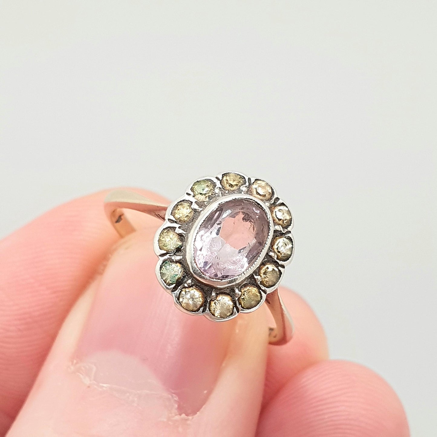 Antique 9ct 9k Gold Amethyst Ring Diamond Paste Halo Cluster Solid Silver 375 Genuine Gemstone Vintage 1800s Womens Jewelry Jewellery
