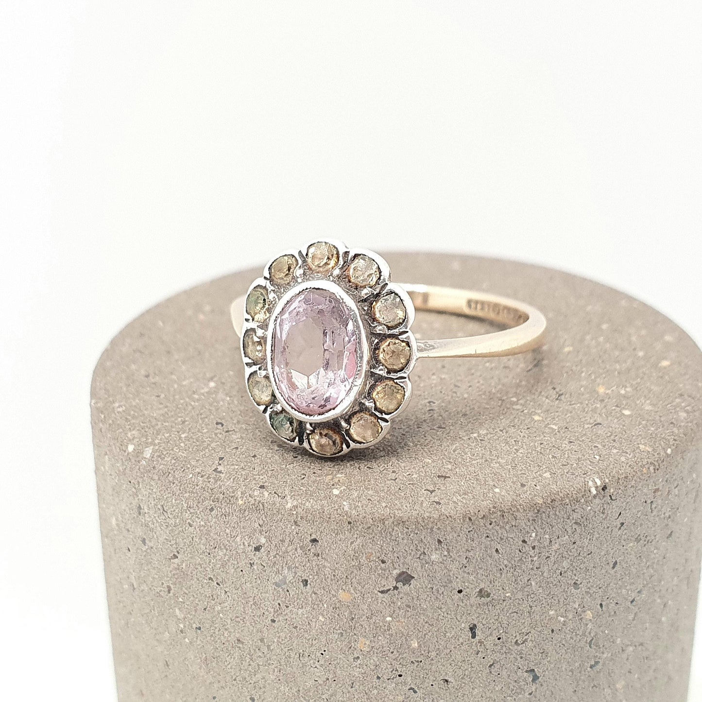 Antique 9ct 9k Gold Amethyst Ring Diamond Paste Halo Cluster Solid Silver 375 Genuine Gemstone Vintage 1800s Womens Jewelry Jewellery
