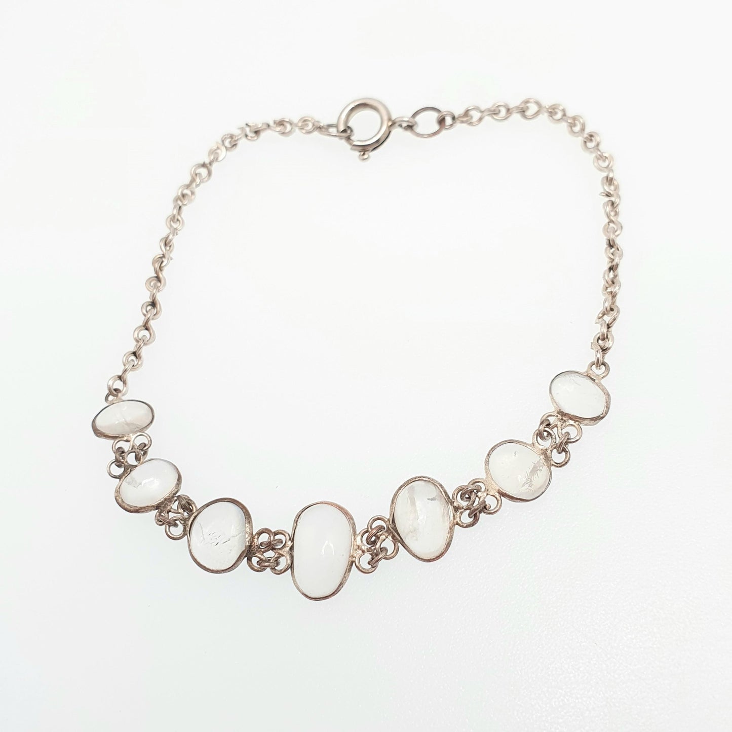 Antique Victorian Moonstone Bracelet Cabochon Cut Handmade Gemstone Adularescence Silver Plate Genuine Vintage Womens Jewelry Jewellery