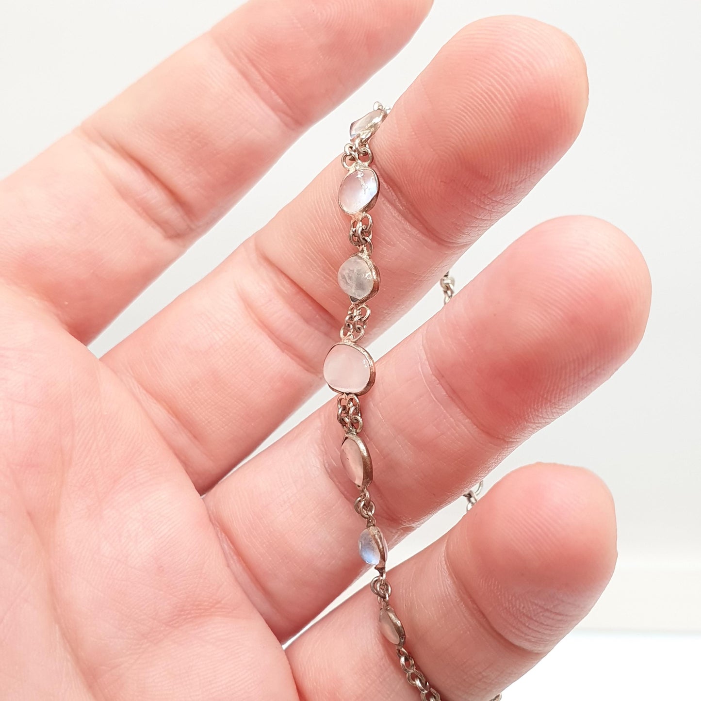 Antique Victorian Moonstone Bracelet Cabochon Cut Handmade Gemstone Adularescence Silver Plate Genuine Vintage Womens Jewelry Jewellery