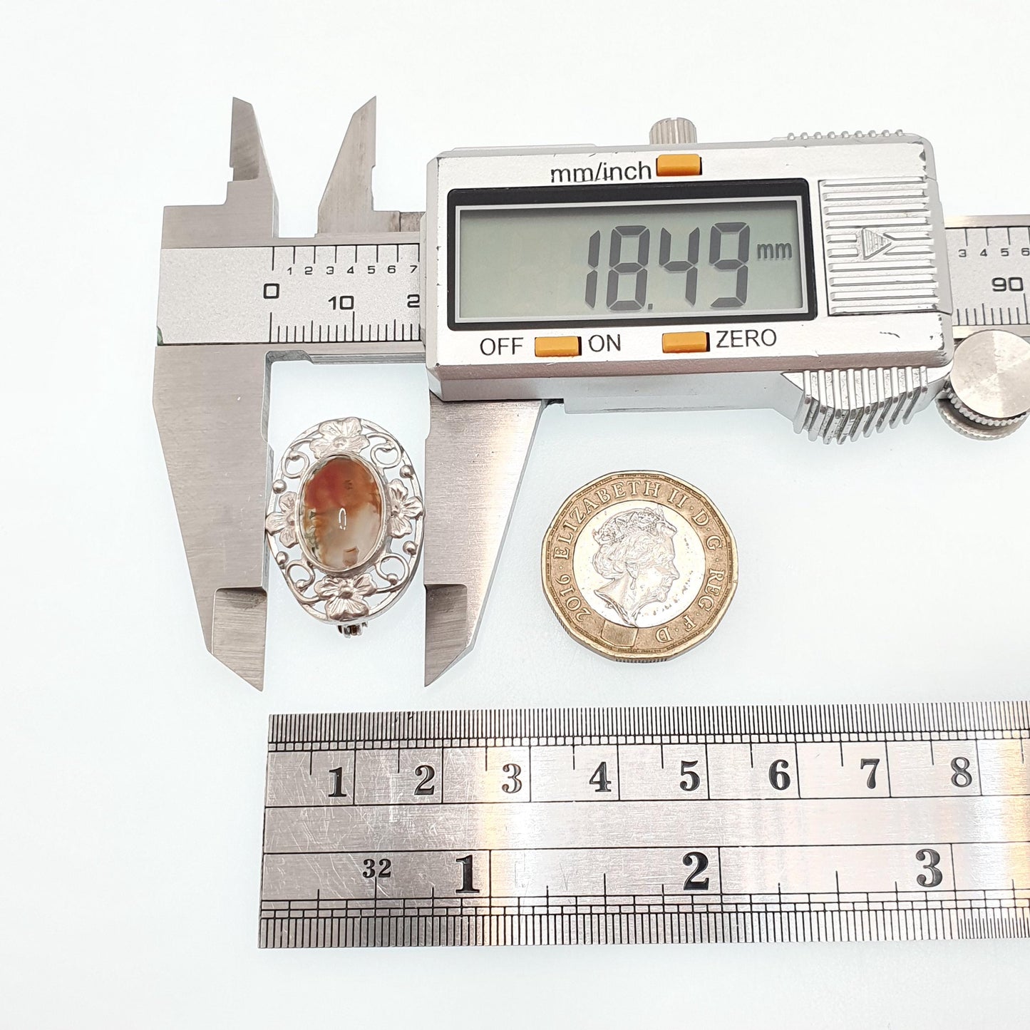 Old Vintage Moss Agate Solid Silver Brooch Art Deco Bernard Instone Style Natural Quartz Veined Oval Vintage Rare Womens Jewelry Jewellery