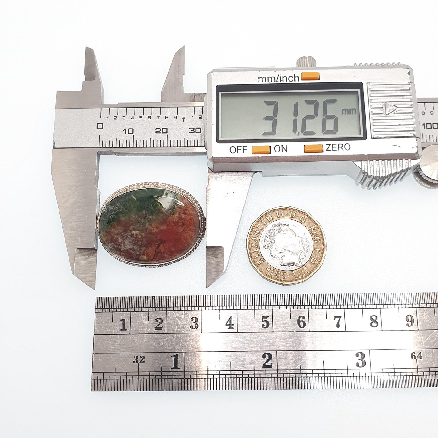 Antique Moss Agate Solid Silver Brooch Art Deco Natural Quartz Veined Oval Vintage 1920s Rare Gemstone Ladies Womens Jewelry Jewellery
