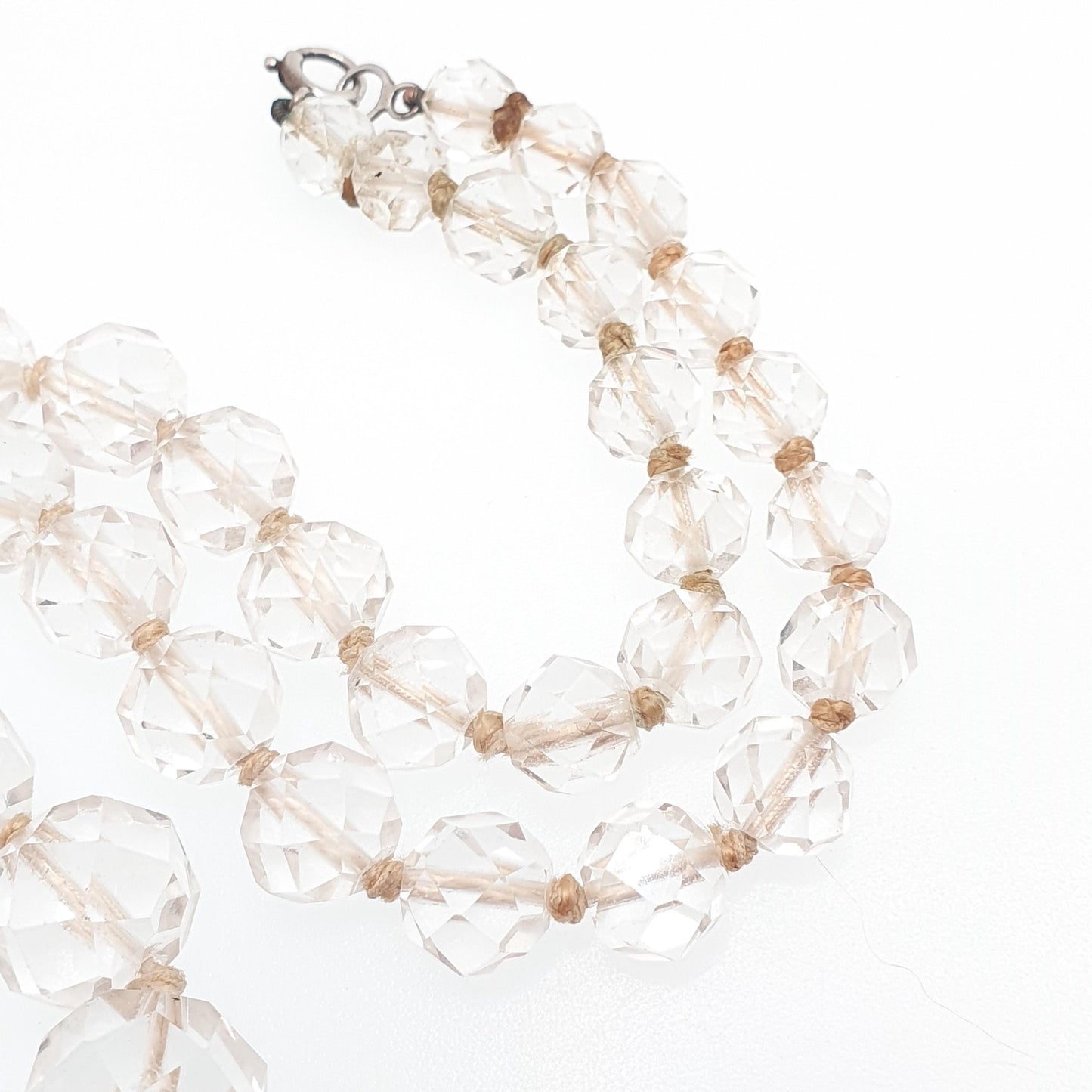 Antique Rock Crystal Quartz Bead Necklace Solid Silver Pools of Light Faceted Genuine Real White Gemstone Fine Vintage Jewelry Jewellery