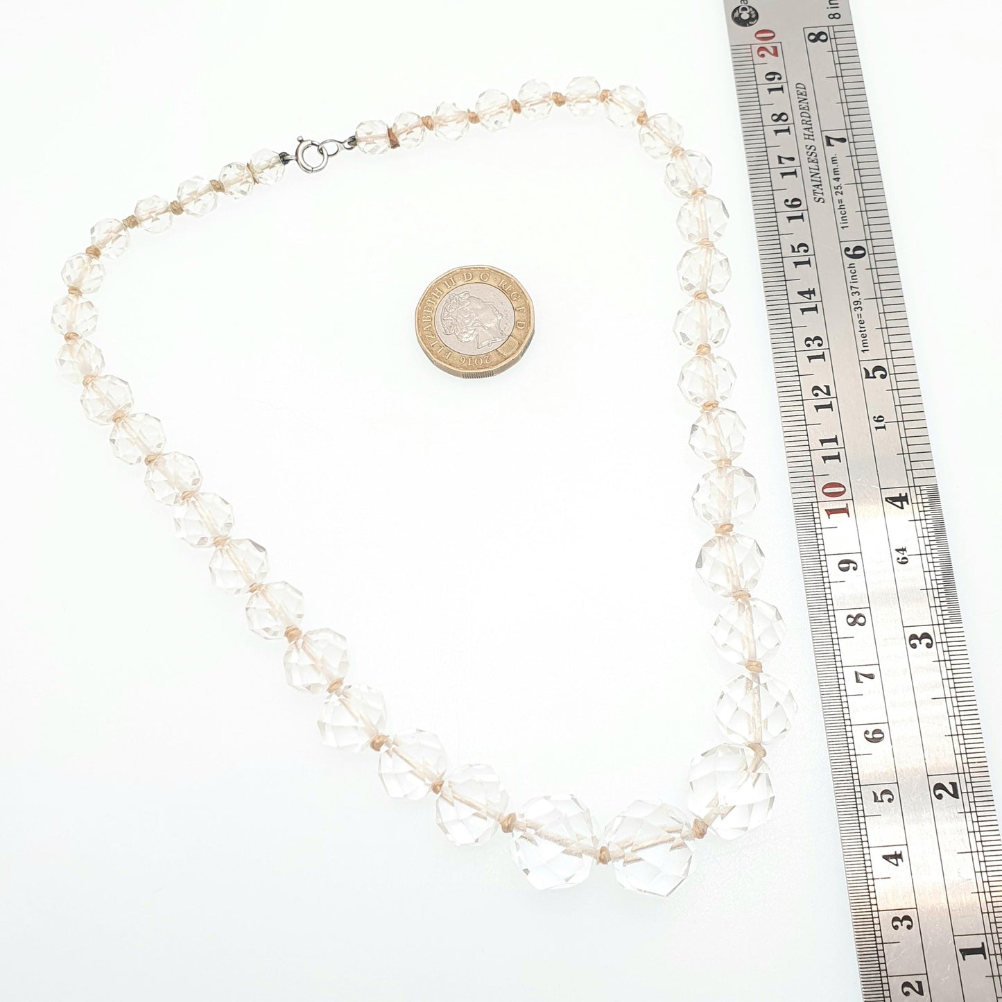 Antique Rock Crystal Quartz Bead Necklace Solid Silver Pools of Light Faceted Genuine Real White Gemstone Fine Vintage Jewelry Jewellery