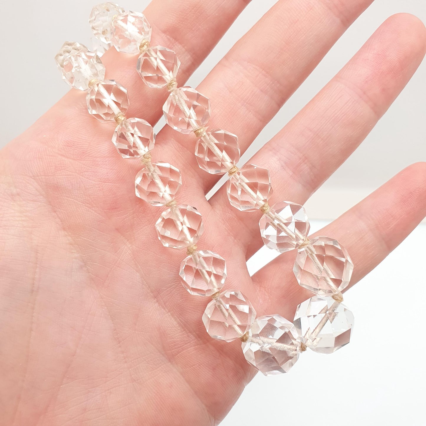 Antique Rock Crystal Quartz Bead Necklace Solid Silver Pools of Light Faceted Genuine Real White Gemstone Fine Vintage Jewelry Jewellery
