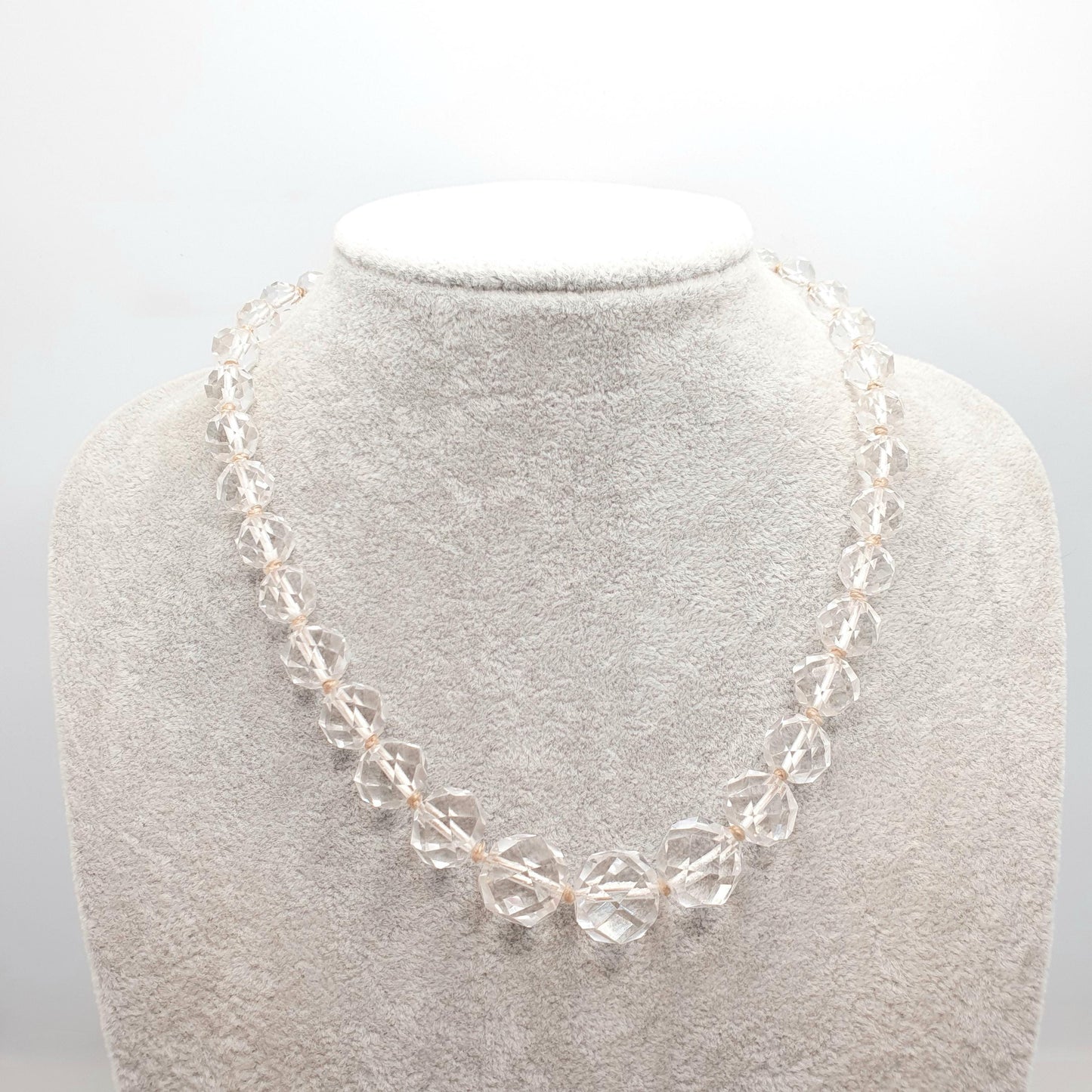 Antique Rock Crystal Quartz Bead Necklace Solid Silver Pools of Light Faceted Genuine Real White Gemstone Fine Vintage Jewelry Jewellery