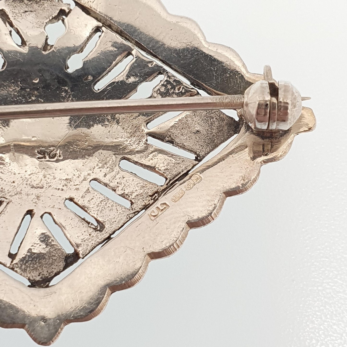 Vintage Sterling Silver Chrysoprase Brooch Art Deco Style Marcasite Genuine Green Gemstone Kite Cabochon Womens Ladies Jewelry Jewellery