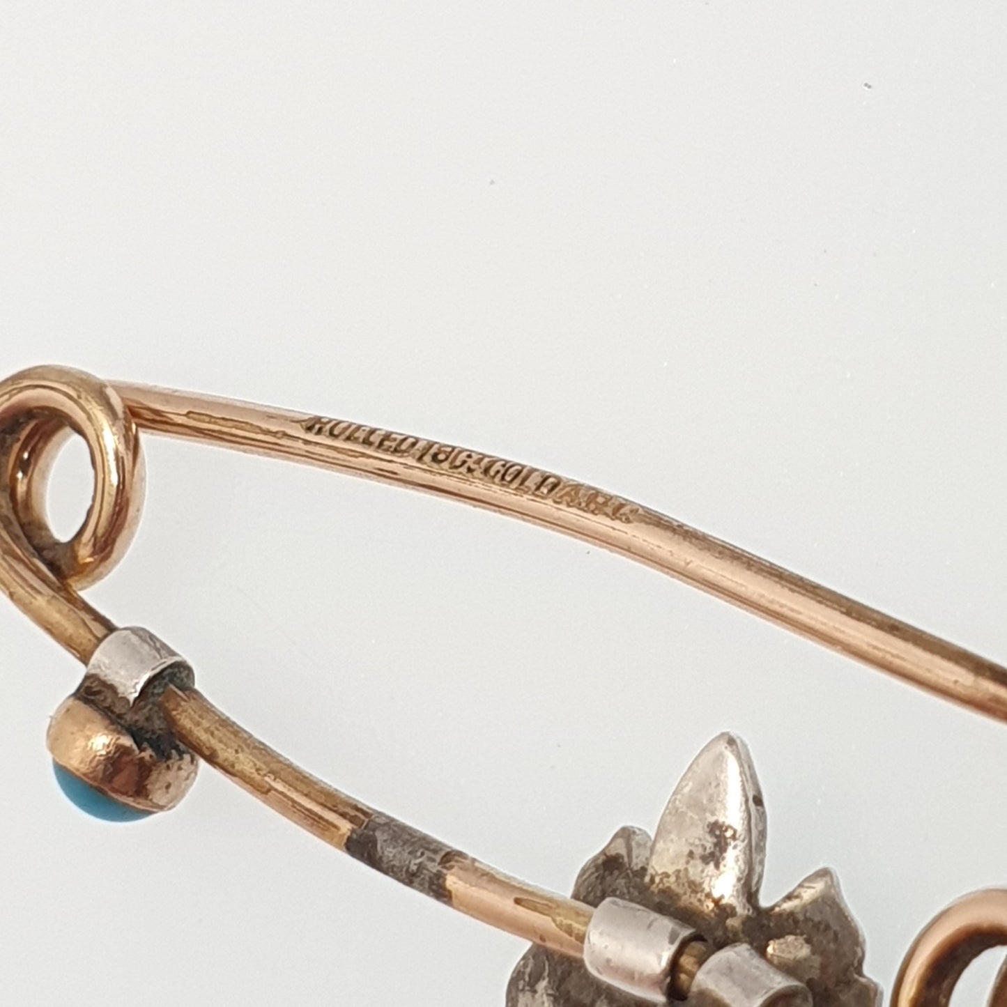 Antique 18ct Rolled Gold Butterfly Brooch Solid Silver Faux Seed Pearl & Turquoise Safety Pin Victorian Vintage Insect Bug Jewelry Jewellery
