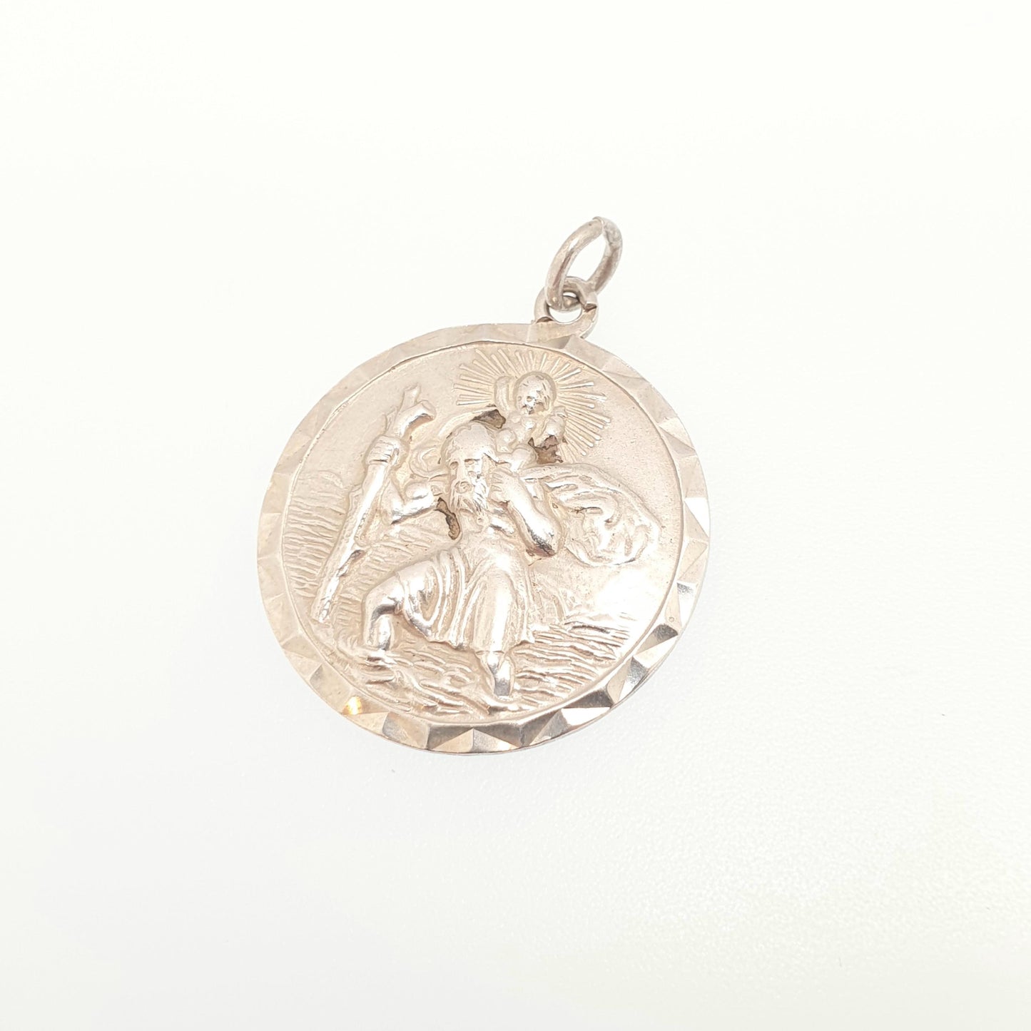 GEORG JENSEN Vintage Sterling Silver St Christopher Pendant Necklace Small Hallmark Genuine Saint Jewellery Jewelry Men Women 925 Travel