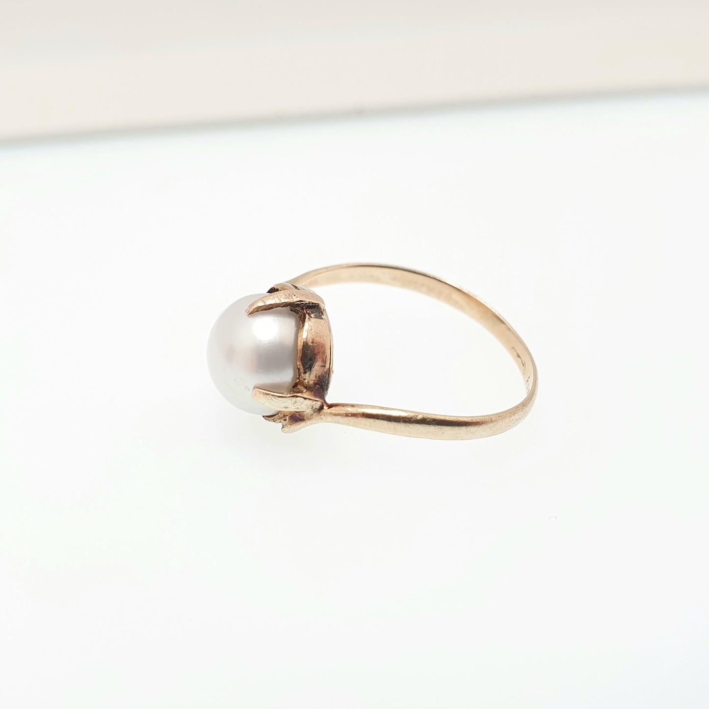 Antique Victorian 9ct Gold Pearl Ring Solid 9k 9kt Cultured Pearl Yellow Gold Large Solitaire White Lustre Womens Jewellery Jewelry
