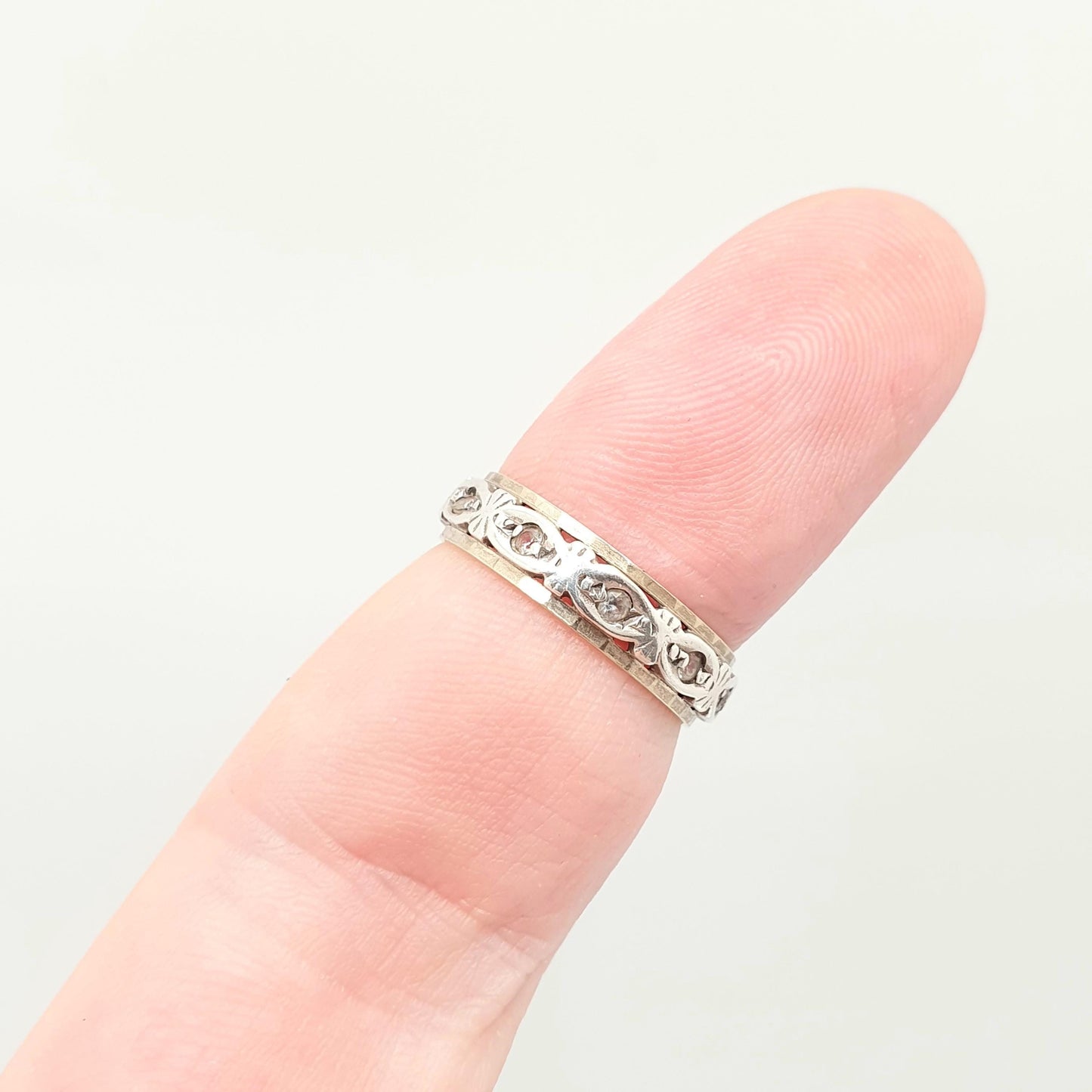 Antique 9ct 9k Gold Sterling Silver Eternity Ring Diamond White Spinel Band Art Deco Fine Estate Sparkly Full Womens Jewelry Jewellery